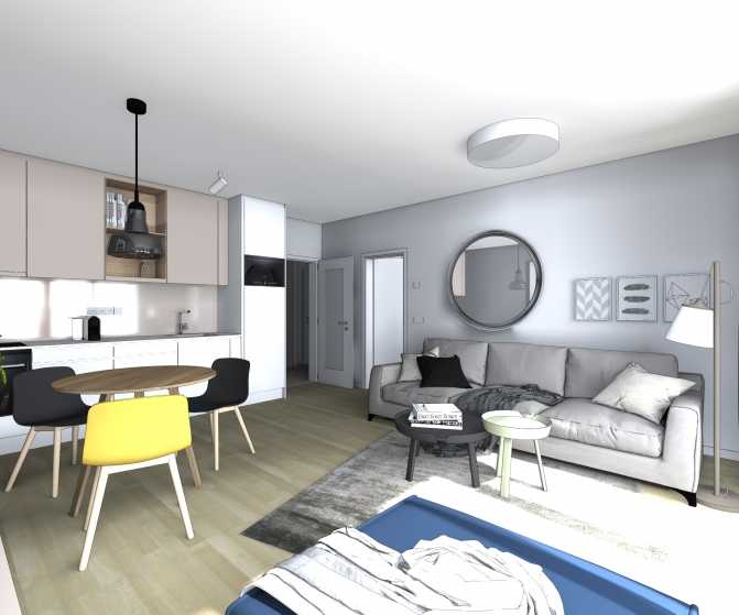 Motiv kruhu se opakuje nejen na stolcích Around od Muuto, zrcadle, světlech ale i na stojací lampě Pull také od skandinávských Muuto.